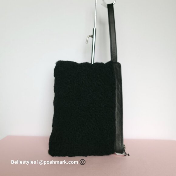 VIAVENETO Delilah Curly Lambskin Shearling Large Pouch/Wristlet- Black color - Picture 3 of 16
